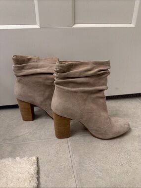 Chinese Laundry Taupe Suede Slouch Ankle Booties